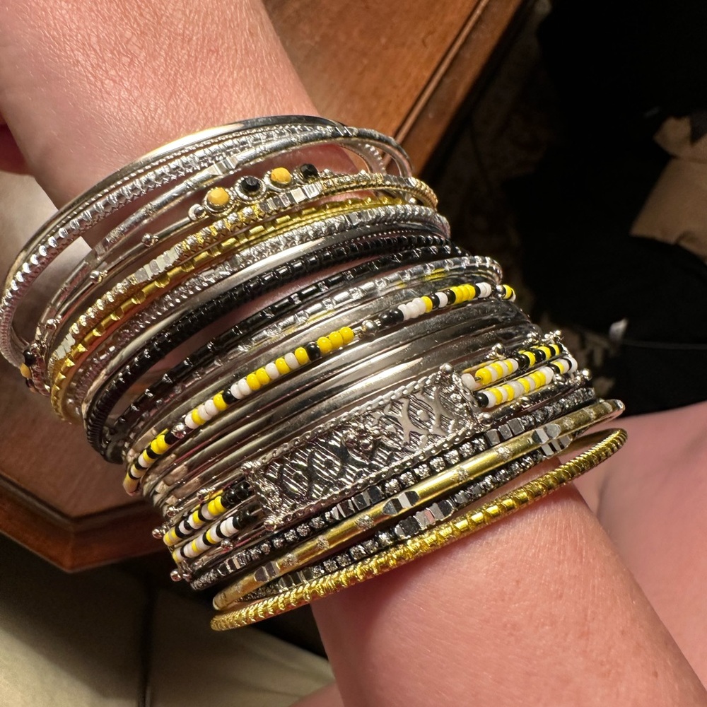Silver and Gold Beaded Bangle Set